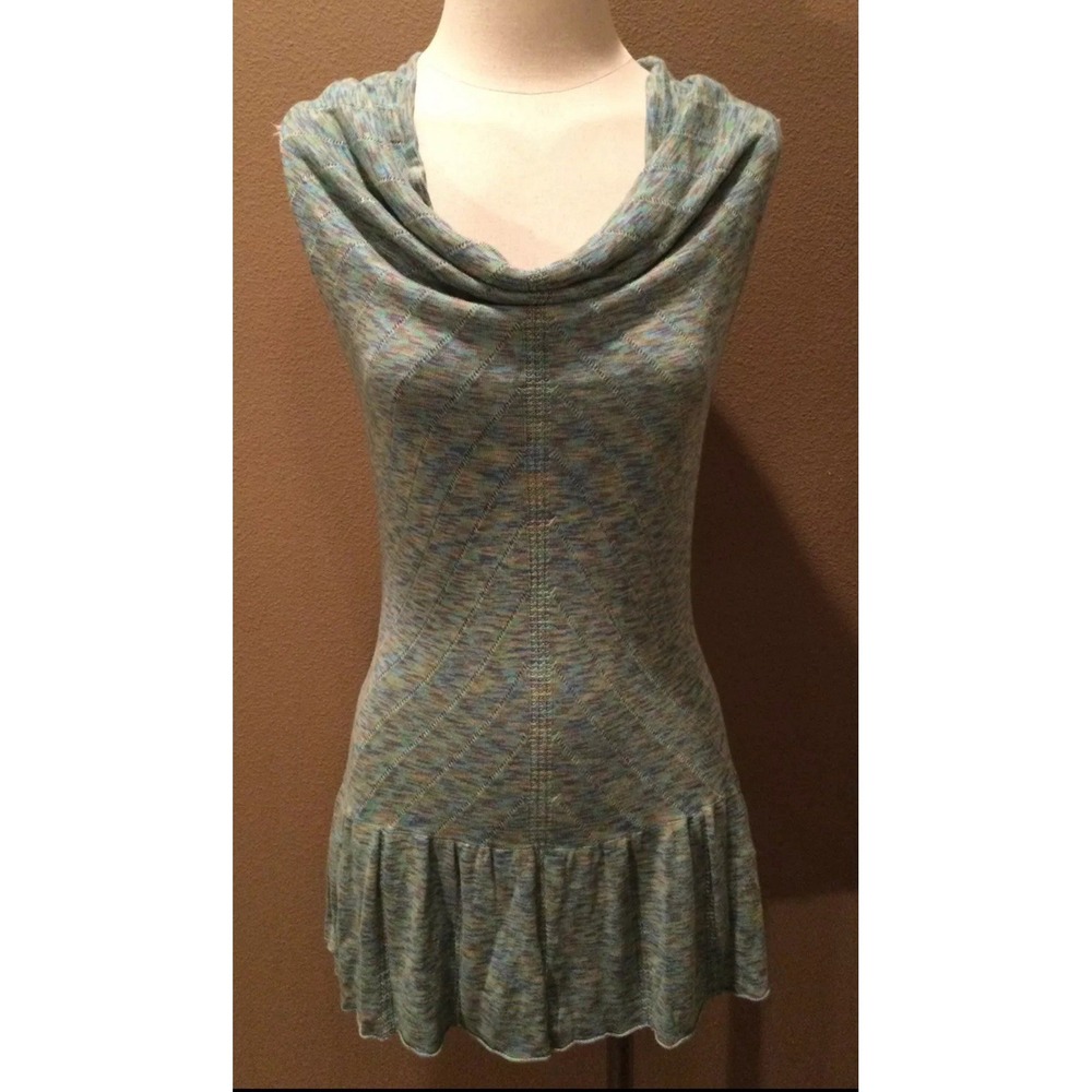 Moth Anthropologie Green Space Dye Cowl Neck Peplum Knit Tunic Top M